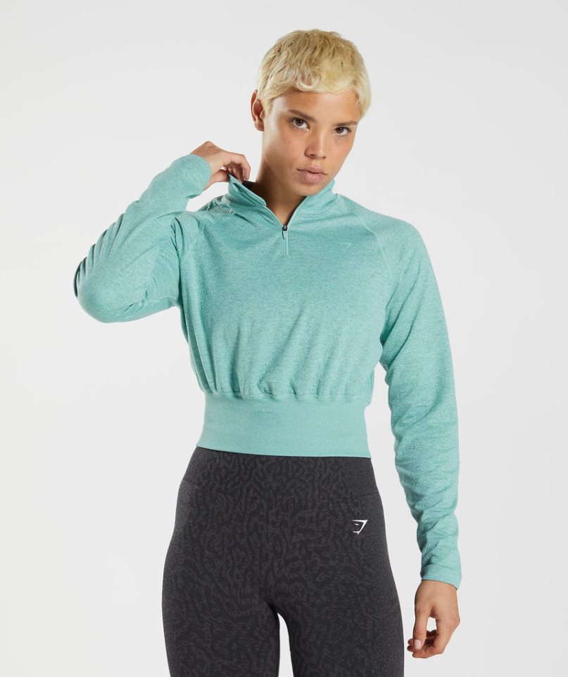 Bluzy Gymshark 315 Long Sleeve Warmup Top Damskie Turkusowe | PL 412AGR